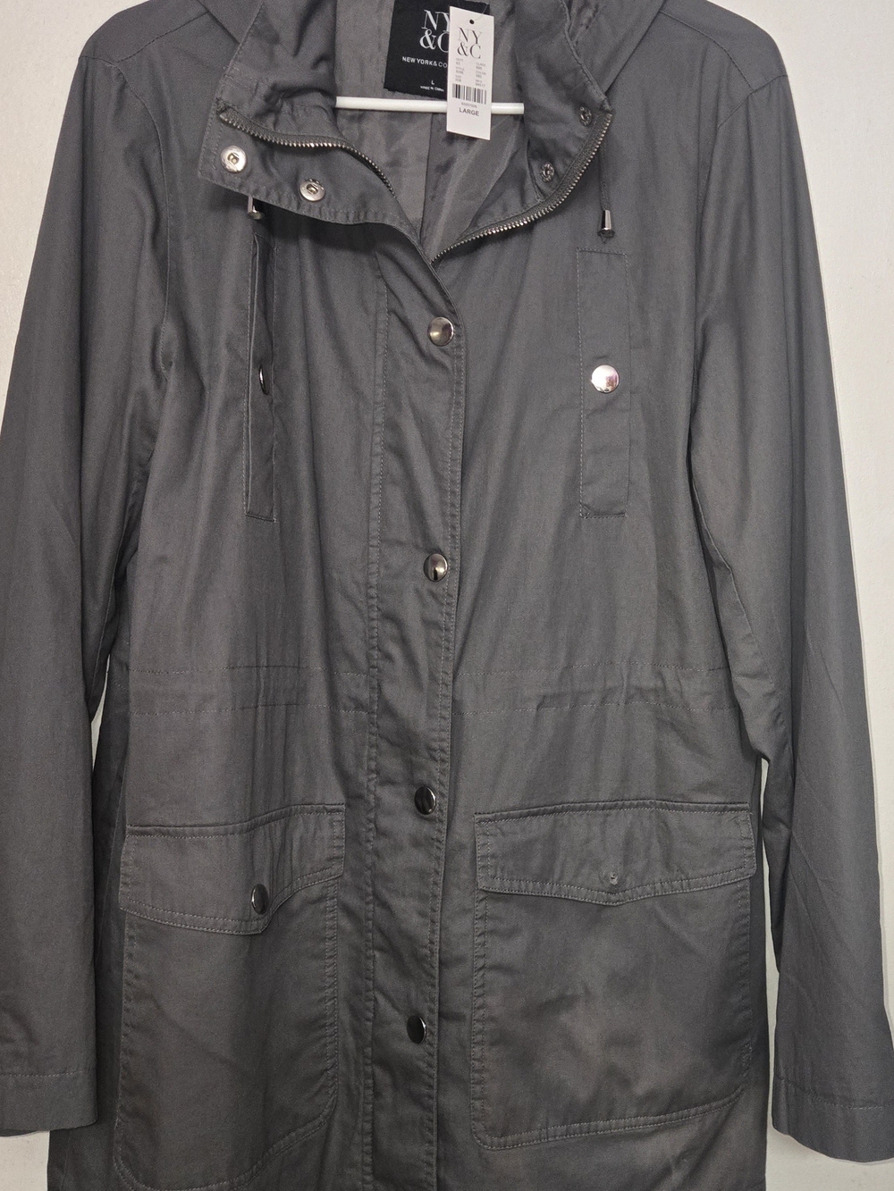 New York & Company Gray Utility Anorak Jacket with Hood